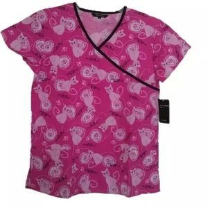 Just Love Women's Scrub Tops Nursing Scrubs, NWT, Pink Cats, S, 2 Front Pockets
